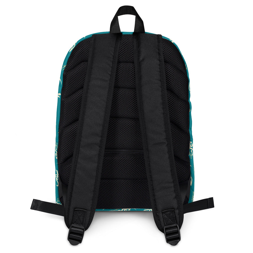 Teal. Peace Love Happiness ArabicText Backpack