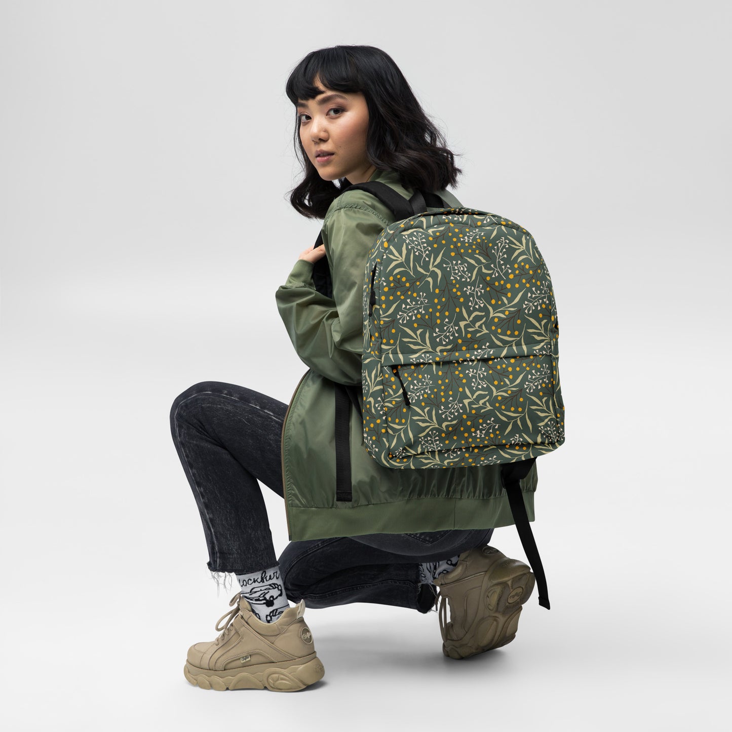 Olive Floral Backpack